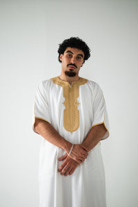 Premium Gold & White Moroccan Thobe