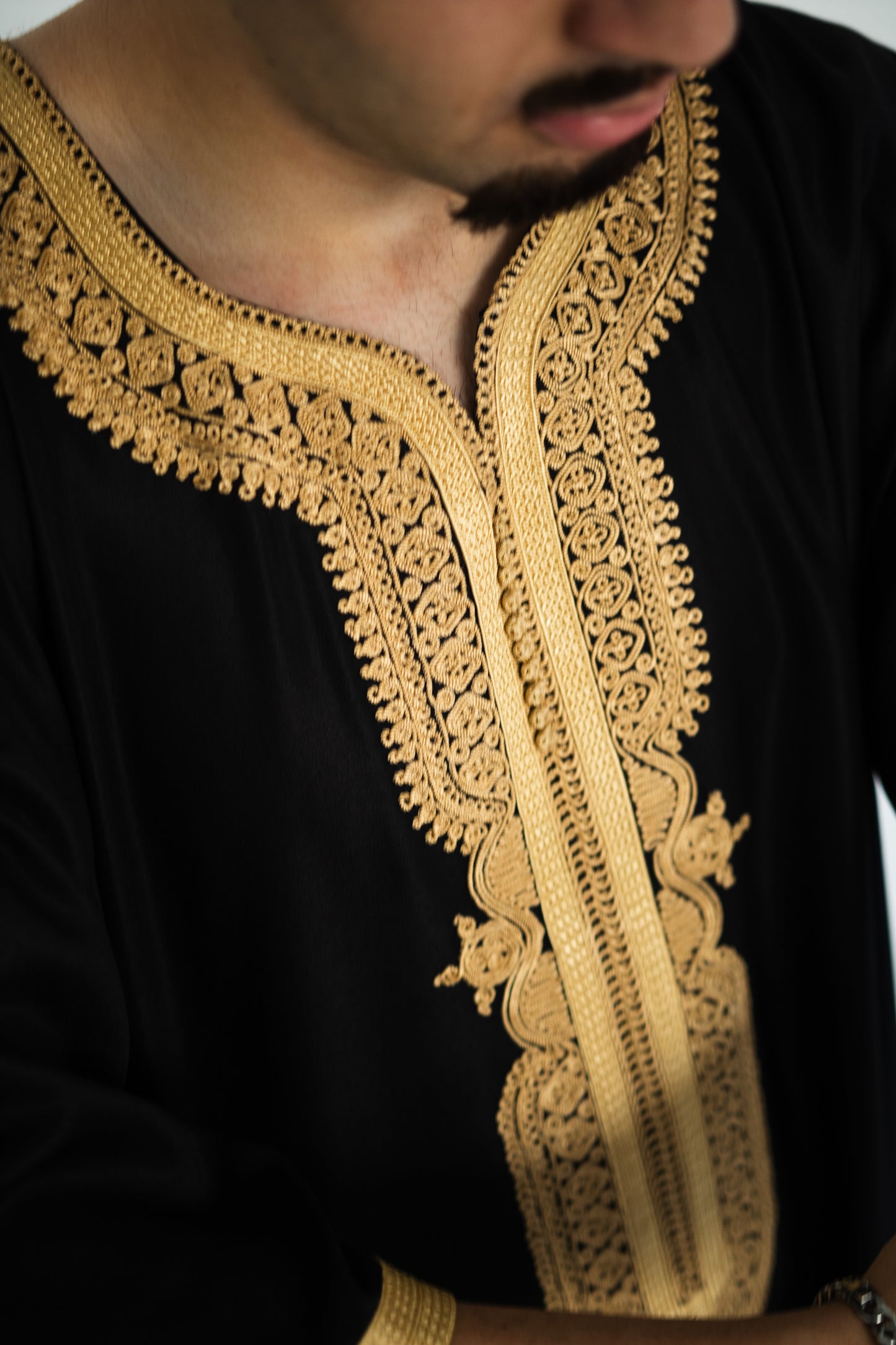 Premium Gold & Black Moroccan Thobe